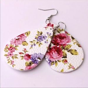 Rose print leather earrings